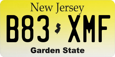 NJ license plate B83XMF