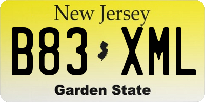 NJ license plate B83XML