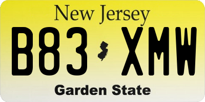 NJ license plate B83XMW
