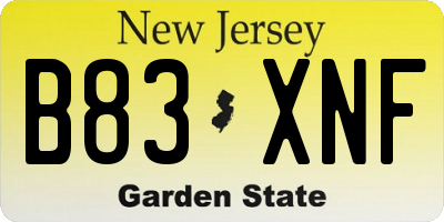 NJ license plate B83XNF
