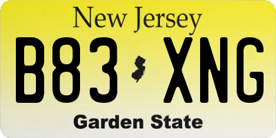 NJ license plate B83XNG