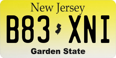 NJ license plate B83XNI