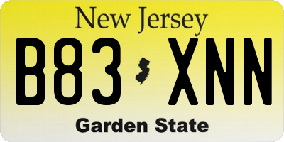 NJ license plate B83XNN