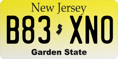 NJ license plate B83XNO