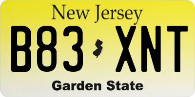 NJ license plate B83XNT