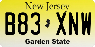 NJ license plate B83XNW