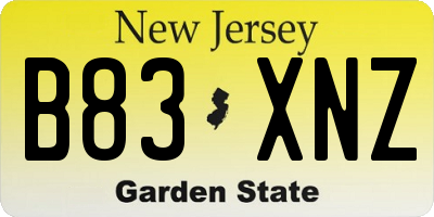 NJ license plate B83XNZ