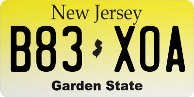 NJ license plate B83XOA