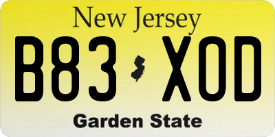 NJ license plate B83XOD