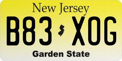 NJ license plate B83XOG