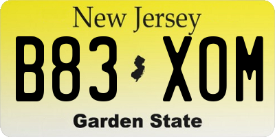 NJ license plate B83XOM