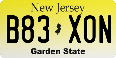 NJ license plate B83XON