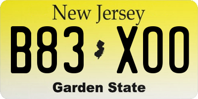 NJ license plate B83XOO
