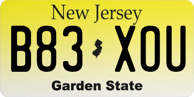 NJ license plate B83XOU