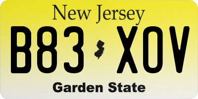 NJ license plate B83XOV