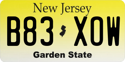 NJ license plate B83XOW