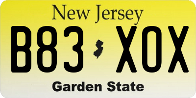 NJ license plate B83XOX