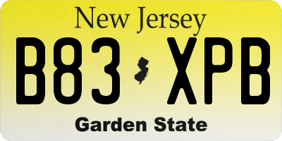 NJ license plate B83XPB