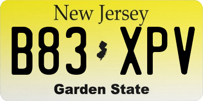 NJ license plate B83XPV