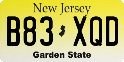 NJ license plate B83XQD