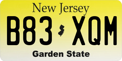 NJ license plate B83XQM