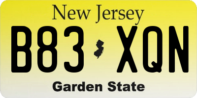 NJ license plate B83XQN
