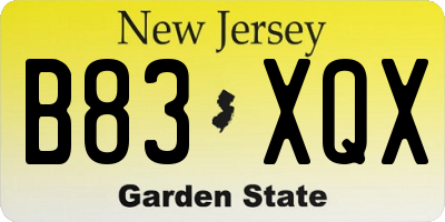 NJ license plate B83XQX