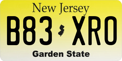 NJ license plate B83XRO