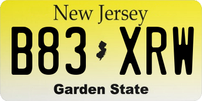 NJ license plate B83XRW