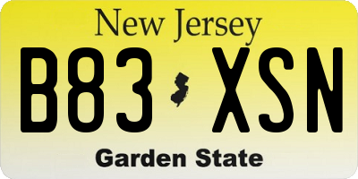 NJ license plate B83XSN