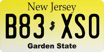 NJ license plate B83XSO