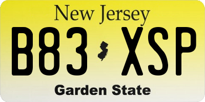 NJ license plate B83XSP