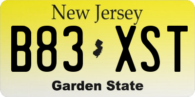 NJ license plate B83XST