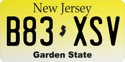 NJ license plate B83XSV
