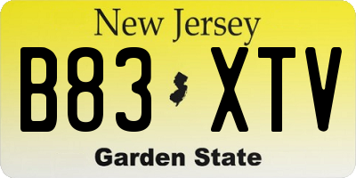 NJ license plate B83XTV