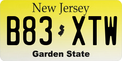 NJ license plate B83XTW