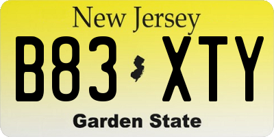 NJ license plate B83XTY
