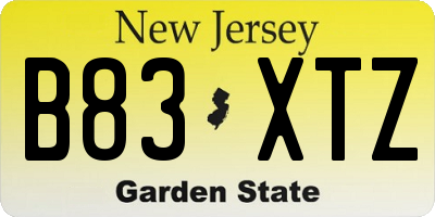 NJ license plate B83XTZ