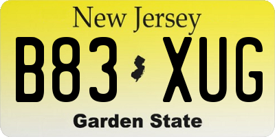 NJ license plate B83XUG