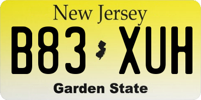 NJ license plate B83XUH