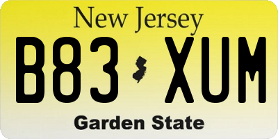 NJ license plate B83XUM