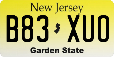 NJ license plate B83XUO