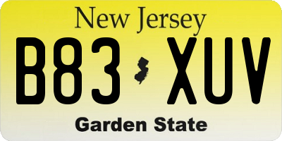 NJ license plate B83XUV