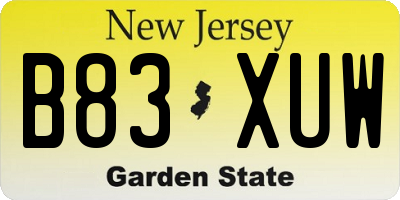 NJ license plate B83XUW