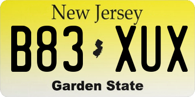 NJ license plate B83XUX