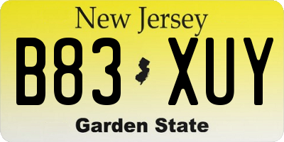 NJ license plate B83XUY