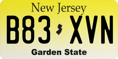 NJ license plate B83XVN