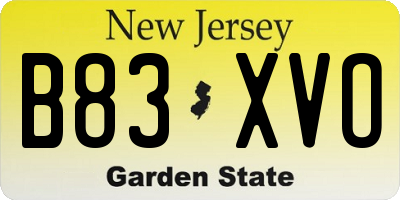 NJ license plate B83XVO