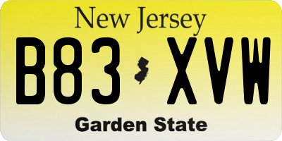 NJ license plate B83XVW
