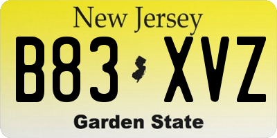 NJ license plate B83XVZ